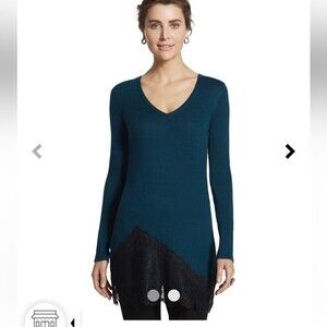 Chico's Cashmere Blend Lace Hem Pullover Women's Size 0 (4/6-small) Blue Green
